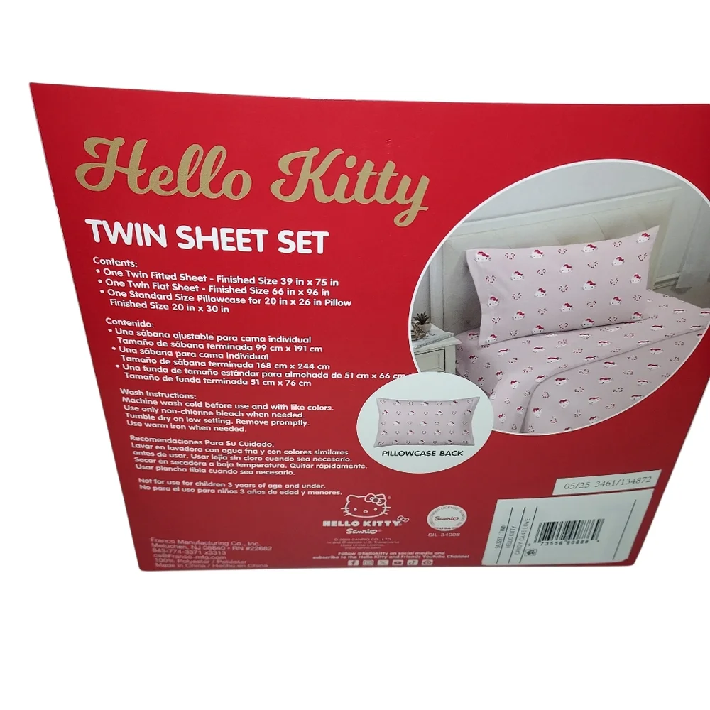 Brand New Sanrio Hello Kitty Twin Size Bed Sheet Set (3-Piece) Christmas Theme
